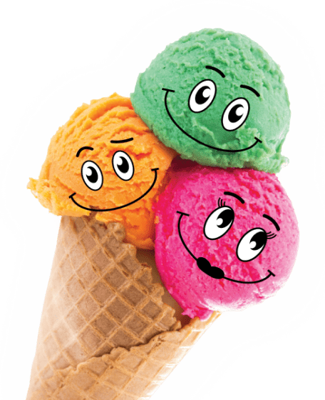 Con with ice cream smiling